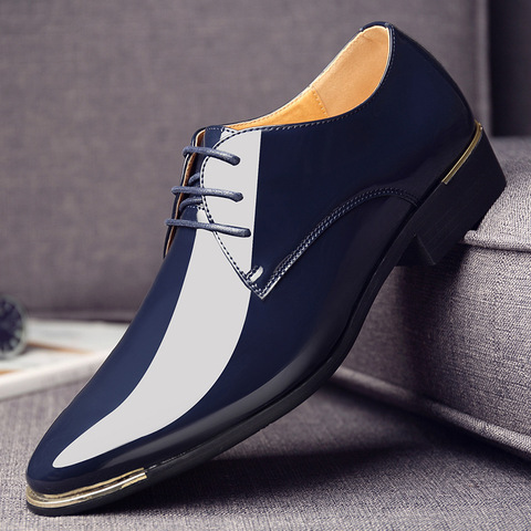 Chaussures en cuir verni pour homme, chaussures à bout pointu, 5 couleurs, grande taille, pour mariage, soirée d'affaires, rtg5, collection à lacets ► Photo 1/5