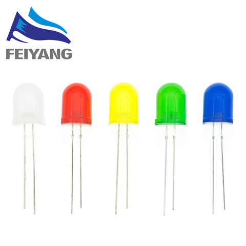 Lampe à Diode électroluminescente, Ultra brillante, 10mm, blanc/vert/bleu/rouge/jaune, 150mA, 0.75W, 10 pièces ► Photo 1/6