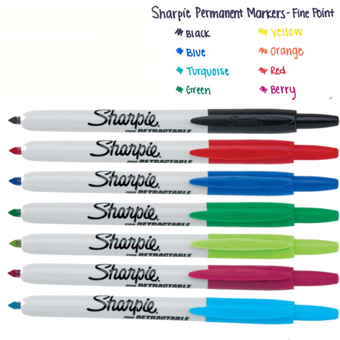 Sharpie – marqueur Permanent rétractable à l'huile, pointe Ultra Fine 0.5mm 1mm, stylo de peinture de couleur, peinture sur plastique métal bois CD, 12 pièces ► Photo 1/6