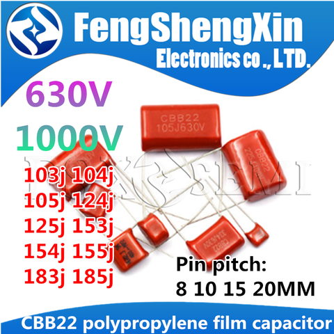 Condensateur à film en polypropylène métallisé, 10 pièces, 630V/1000V, 103J/104J/105J/124J/125J/153J/154J/155J/183J/185J ► Photo 1/6