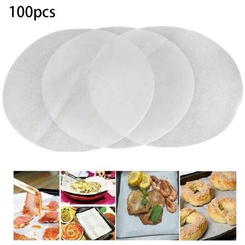 Papier cuisson rond pour Barbecue, Silicone, huile, four à Pizza, friteuse à Air, papier pour cuisson à la vapeur (sans trous), 100 pièces ► Photo 1/6