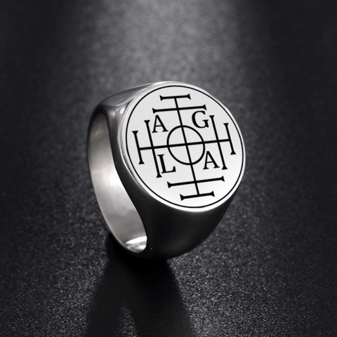 LIKGREA Sigil Viking anneaux pour hommes Vintage religieux AGLA salomon magique amulette Protection anneau en acier inoxydable cadeau de secrétaire païen ► Photo 1/6