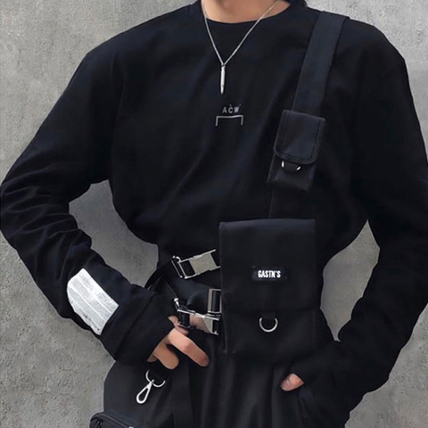 Sac de gilet tactique pour hommes, Streetwear, Hip Hop, sacoche pour ceinture, poches multiples réglables en toile, sacoche pour ceinture ► Photo 1/6