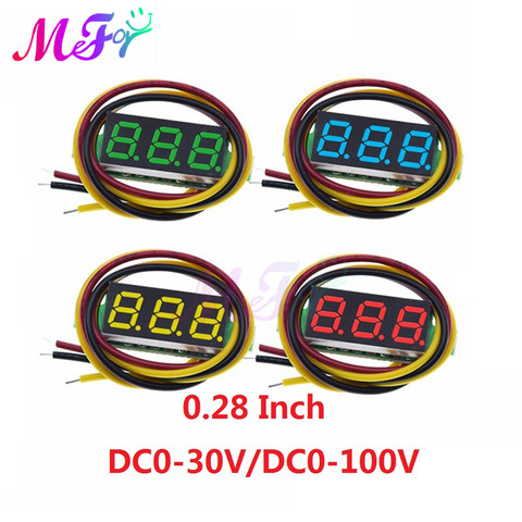 Mini voltmètre numérique 0.28 pouces, 0-30V DC DC0-100V, affichage pour voiture, bateau, moto, panneau LED, testeur de tension ► Photo 1/6