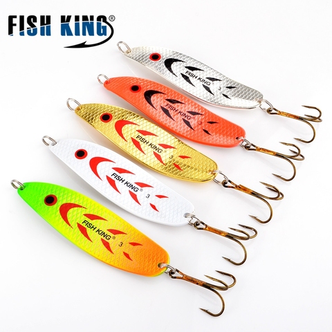 FISH KING-leurre métallique rigide de type cuillère, appât artificiel wobbler idéal pour la pêche à la traine, à la truite, au bar ou au brochet, avec hameçon triple, 20-30g ► Photo 1/6