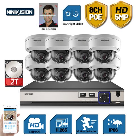 Kit de caméra IP de vidéosurveillance, 8 canaux, Audio, POE, 5mp, NVR AI, système de sécurité IR, intérieur et extérieur, reconnaissance faciale ► Photo 1/6