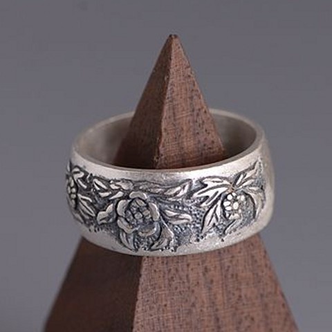 Nouveau 100% solide 990 pur argent femme anneau, élégant et élégant pivoine fleur, large visage anneau, rétro Thai argent mat bague femme ► Photo 1/6