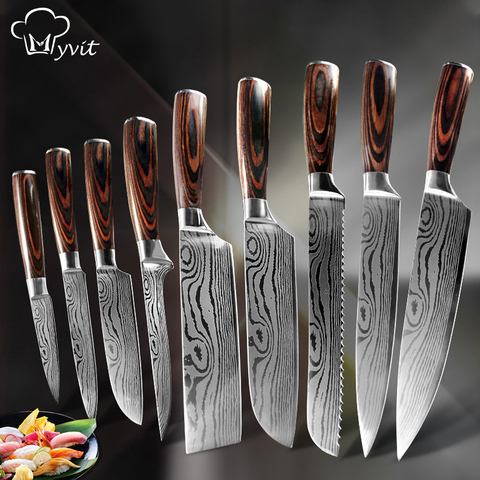 Ensemble de couteaux de cuisine pour Chef, en acier inoxydable à haute teneur en carbone, damas, Santoku, 7CR17 440C ► Photo 1/6
