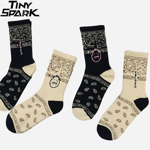 Hip Hop équipage chaussettes hommes Harakuju Streetwear Patchwork visage lettre impression chaussettes coton mode Hipster chaussettes Skateboard Beige bleu ► Photo 1/6