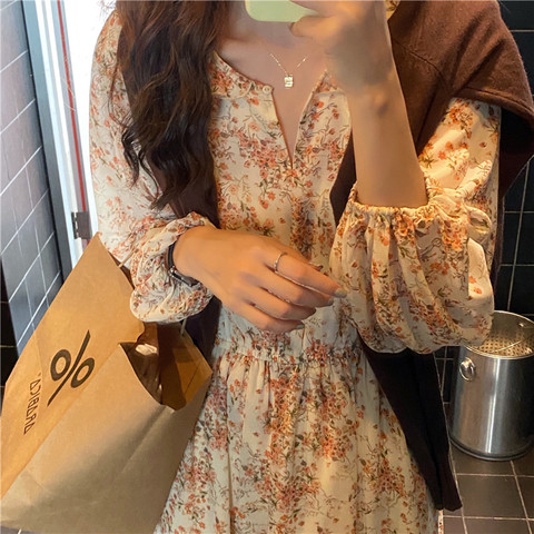 2022 Plus Size New Spring Dress Girls Boho Chiffon print Vintage Dress Party oversize long Sleeve Women Dresses Robe Vestido ► Photo 1/6