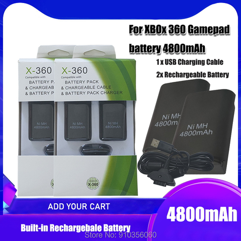 Batterie 4800mAh pour Microsoft Xbox360 contrôleur sans fil Ni-MH Batteries pour XBOX 360 manette avec chargeur ► Photo 1/6