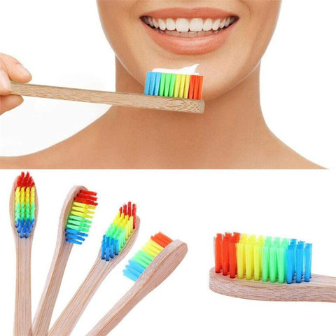 1PC arc-en-ciel bambou brosse à dents Portable doux cheveux brosse à dents blanchiment écologique brosses Oral nettoyage soins outils ► Photo 1/6