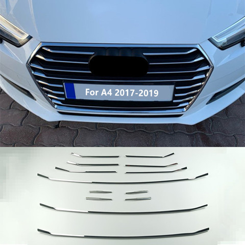 Garniture de couverture de Grille en acier inoxydable | Grille avant en acier inoxydable, 13 pièces pour Audi A4 2017 2022, autocollants de décoration de style de voiture ► Photo 1/6