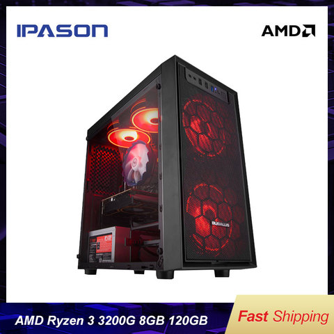 IPASON-E1 mini-ordinateur de jeu AMD Ryzen 3 2200G/3200G DDR4 4G/8G 120G SSD ordinateur de bureau HDMI/VGA LOL/CSGO/DOTA pour ordinateur gamer ► Photo 1/6