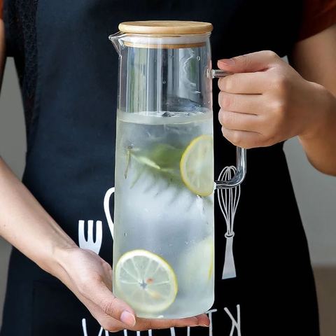 Bouteille d'eau en verre froid, bouilloire transparente de grande capacité, Pot d'eau résistant à la chaleur avec poignée, pichets de théière 1,2 l 1,5 l ► Photo 1/6