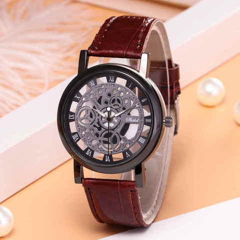 2022 hommes montres mode Transparent creux montres en cuir bande Quartz montres Promotion prix livraison gratuite Reloj Hombre ► Photo 1/6