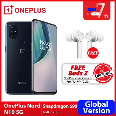 OnePlus Nord N10 5G OnePlus Official Store Première mondiale Version mondiale 6GB 128GB Snapdragon 690 Smartphone 90Hz affichage 64MP Quad Cams chaîne 30T NFC; code:FRFEB8(€80-8);FRFEB12(€100-12);FRFEB20(€180-20) ► Photo 1/6