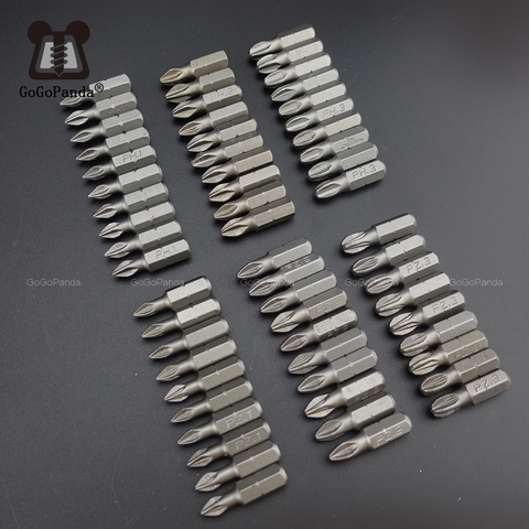 Jeu d'embouts de 25mm GCr15 Pozidrive Bits hexagonaux embouts de tournevis antidérapants tête simple magnétique PZ1 / PZ2 / PZ3 PH1 PH2 PH3 ► Photo 1/5