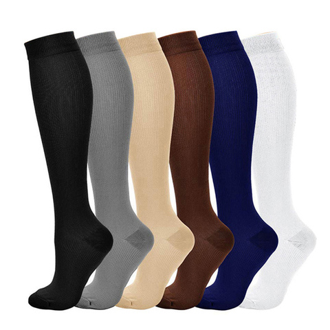 Chaussettes de Compression en Nylon pour hommes et femmes varices veine jambe genou haute soutien Sockings couleur unie Stretch longue cuisse chaussettes hautes ► Photo 1/6