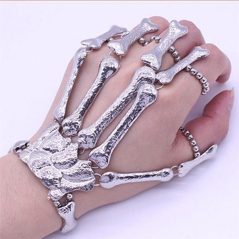 ZRM Punk gothique crâne Bracelet main os bracelets flexibles en métal bracelets pour femme hommes boîte de nuit fête Hip Hop bijoux en argent ► Photo 1/6