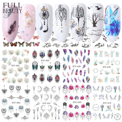 40 pièces autocollant d'ongle Noir Transfert De L'eau De Fleur Decal Dentelle Dream Catcher Conception nail art Curseur Polonais Décoration CHSTZ608-658 ► Photo 1/6