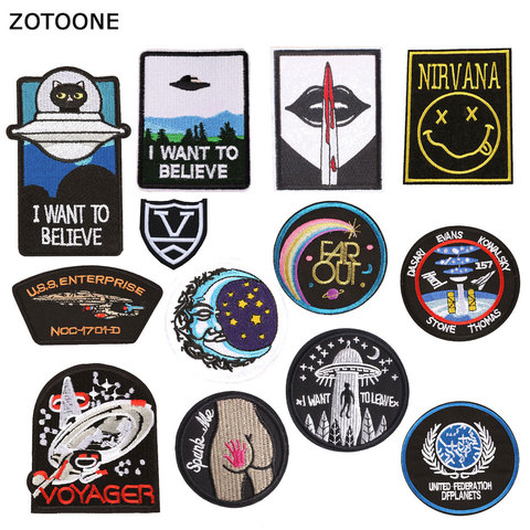 ZOTOONE-patchs ovni pour vêtements, autocollants, Badges brodés à appliquer, sur jean, pour vêtements, chat Alien, créatif ► Photo 1/6