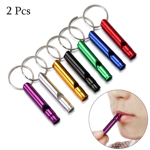 Sifflet d'urgence en aluminium de petite taille, 2 pièces, avec porte-clés, pour Camping en plein air, randonnée, survie, outils EDC, accessoires d'entraînement ► Photo 1/6