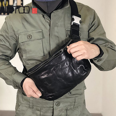 AETOO sac de poitrine pour homme en peau de vache rétro fait main, sac en cuir multifonctionnel, sac incliné de sport tendance ► Photo 1/6