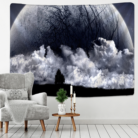 Tapisserie de lune noire et blanche, impression ciel étoilé, couverture murale de plage, tapis de Yoga pour pique-nique, décor de salon ► Photo 1/6