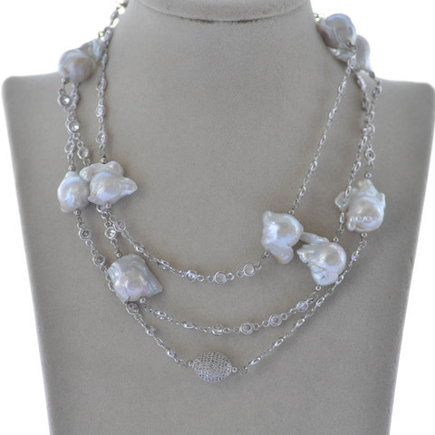 Collier de perles, blanc, Baroque, 50 