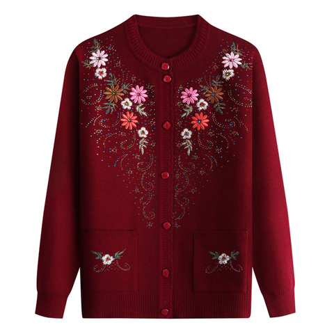 Cardigan en tricot à manches longues pour femme, pull décontracté, à la mode, pour âge moyen, vêtements brodés, collection automne hiver 2022 ► Photo 1/5