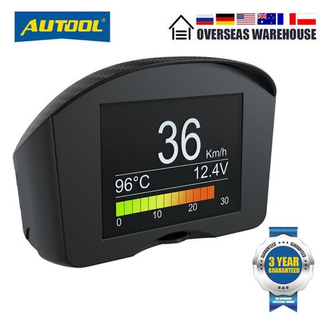 AUTOOL x50 plus indicateur de tête de voiture numérique multifonction, indicateur de température d'eau, OBD 2 HUD, alarme automatique, jauge de vitesse ► Photo 1/6