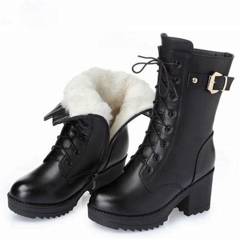 2022 hiver cuir femmes bottes d'hiver épais laine chaude femmes à talons hauts véritable botte de haute qualité femme bottes de neige femmes chaussures ► Photo 1/6