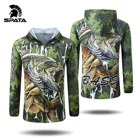 SPATA nouveau basse pêche t-shirts Anti UV Protection solaire à manches longues hommes Camouflage pêche veste ensemble chemise vêtements vêtements grand ► Photo 1/6