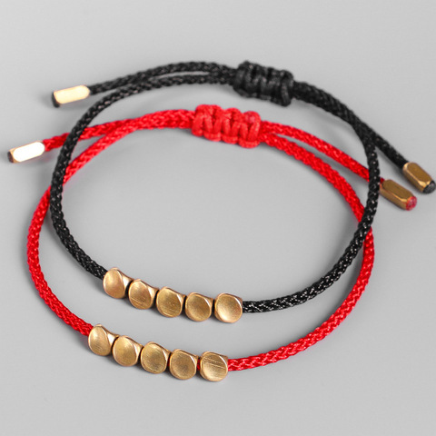 Bracelet bouddhiste tibétain avec perles de cuivre, bouddhiste, irrégulier, rouge et noir, pour hommes et femmes, pour tirer des nœuds faits à la main ► Photo 1/6