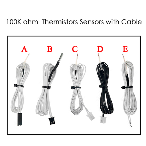 Lot de 5 capteurs thermiques NTC 100, 3950 K ohm, avec câble, pièces d'imprimante 3D, partie de température, accessoires de ligne blanche 1M ► Photo 1/6