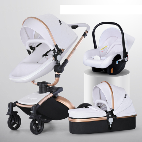 Poussette de luxe 3 en 1 pour nouveau-né, en cuir PU, chariot de paysage haut, voiture rotative à 360 ° ► Photo 1/6