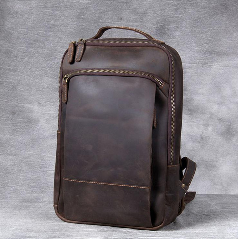 Sac à dos Vintage en cuir véritable de cheval fou pour hommes, sac à dos rétro, grand sac classique de voyage pour ordinateur portable ► Photo 1/6