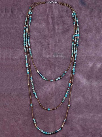 Collier en pierres naturelles avec perles de rocaille pour femmes, 3 couches, style bohème, très tendance ► Photo 1/5