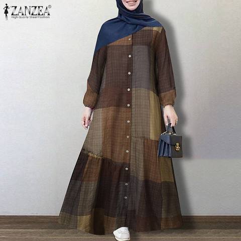 Femmes dubaï Abaya turquie Hijab robe ZANZEA Vintage robe de soleil imprimée florale automne à manches longues en vrac Maxi longue Vestido caftan ► Photo 1/6