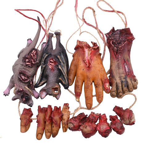 Accessoire suspendu horreur 1P, fausses souris mortes, chauves-souris, mains cassées, pieds cassés, décoration pour Halloween, décoration de maison hantée ► Photo 1/6