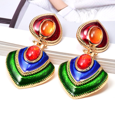 Boucles d'oreilles en strass colorés pour femmes, accessoires de bijoux fins, haute qualité, huile métallique, tendance, vente en gros ► Photo 1/6