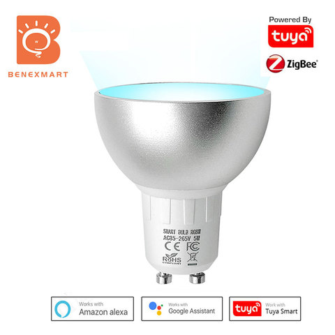 Benexamrt Zigbee 3.0 Gu10 ampoule LED intelligente 5W RGBCW fonctionne avec Tuya SmartThings App commande vocale par Alexa Echo Plus Google Home ► Photo 1/6