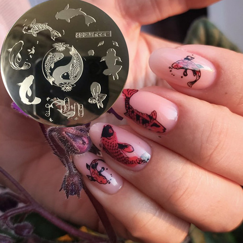 Rond Nail Art timbre estampage plaques modèle ensemble Halloween noël mignon Animal fleur Rose dentelle Image 5.5cm manucure plaque ► Photo 1/6