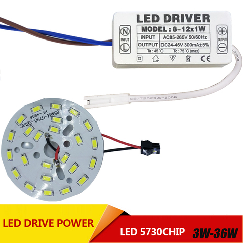 Panneau de lampe à Led de panneau lumineux de 3W 7W 12W 18W 24W 36W 5730 SMD pour la combinaison de conducteur d'alimentation de plafond + ca 100-265V alimentation LED ► Photo 1/1