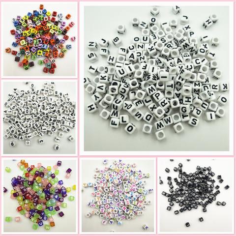 Perles d'alphabet, 6mm, lettres et cœurs, numériques, russie, carrées, perles acryliques, 100 pièces pour Bracelet et colliers, accessoires, bijoux à bricoler soi-même pièces ► Photo 1/6