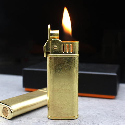 Briquet rétro en laiton, briquet de broyage de torche sans feu, roue de silex, Kerosene, tuyau d'essence, allume-cigare, huile de Cigarette, Gadgets coupe-vent pour hommes ► Photo 1/5