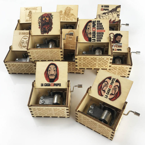 Bois La Casa De Papel bella ciao boîte à musique argent casse papier maison musicale manivelle pour noël cadeau hommes boîte à musique ► Photo 1/6