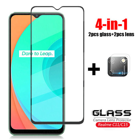 Verre 4-en-1 sur Realme C11 C15 verre trempé pour Oppo Realme C3 5 5i 6 6i XT X3 X2 Pro lentille de caméra protecteur d'écran Film de téléphone ► Photo 1/6