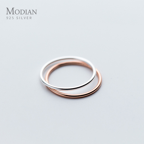 Modian classique or Rose couleur brillant minimaliste mince ligne anneau pour les femmes réel 925 en argent Sterling empilable anneaux Fine bijoux ► Photo 1/4